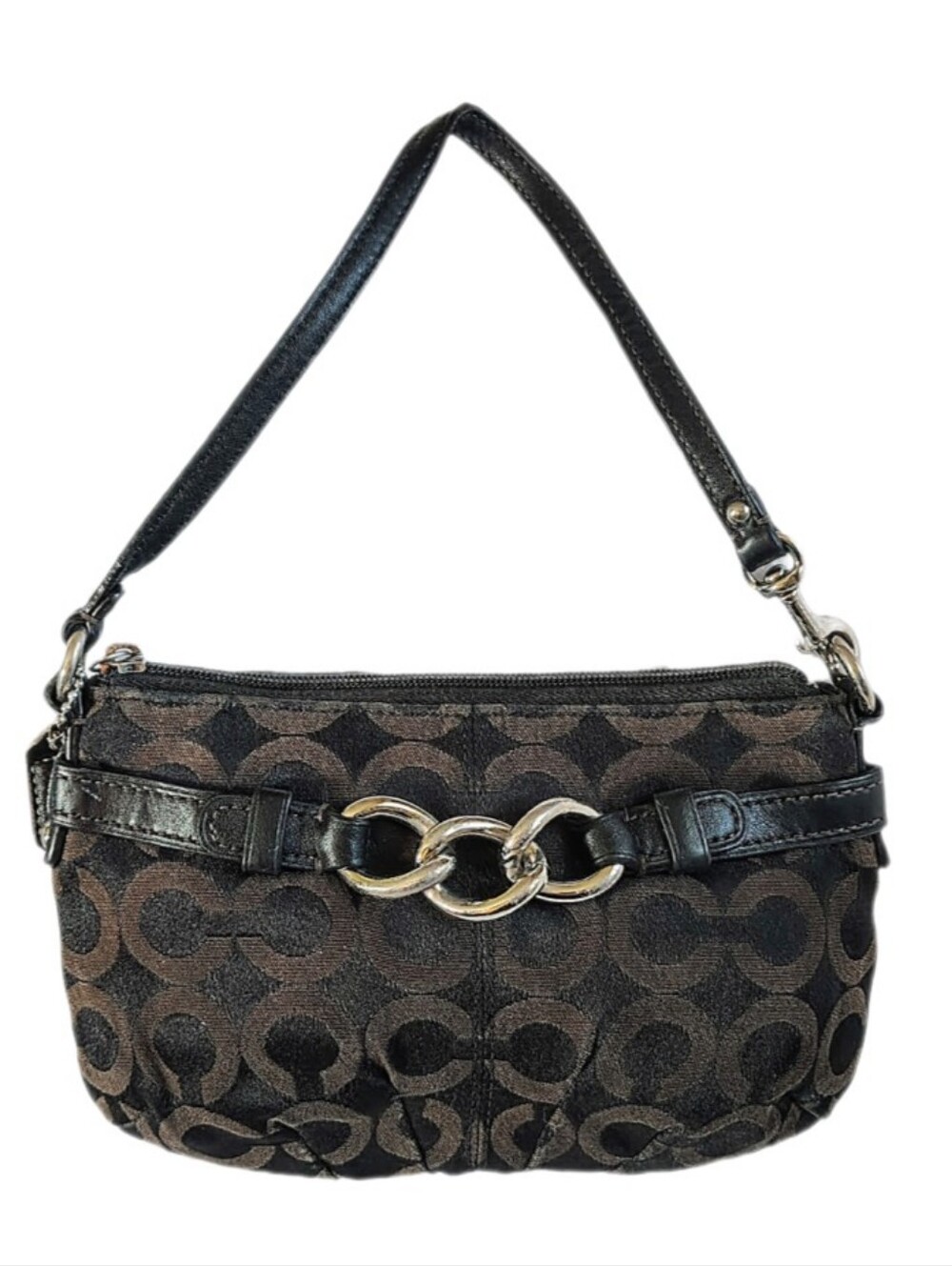 🆕 Coach Brooke Black Op Art Signature Chain Large Capacity Wristlet Clutch Bag